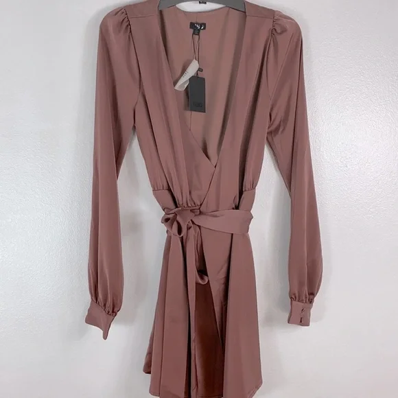 janet mini dress in mauve nbd REVOLVE NBD Janet Wrap Long Sleeves Mini Dress in Mauve Size XS